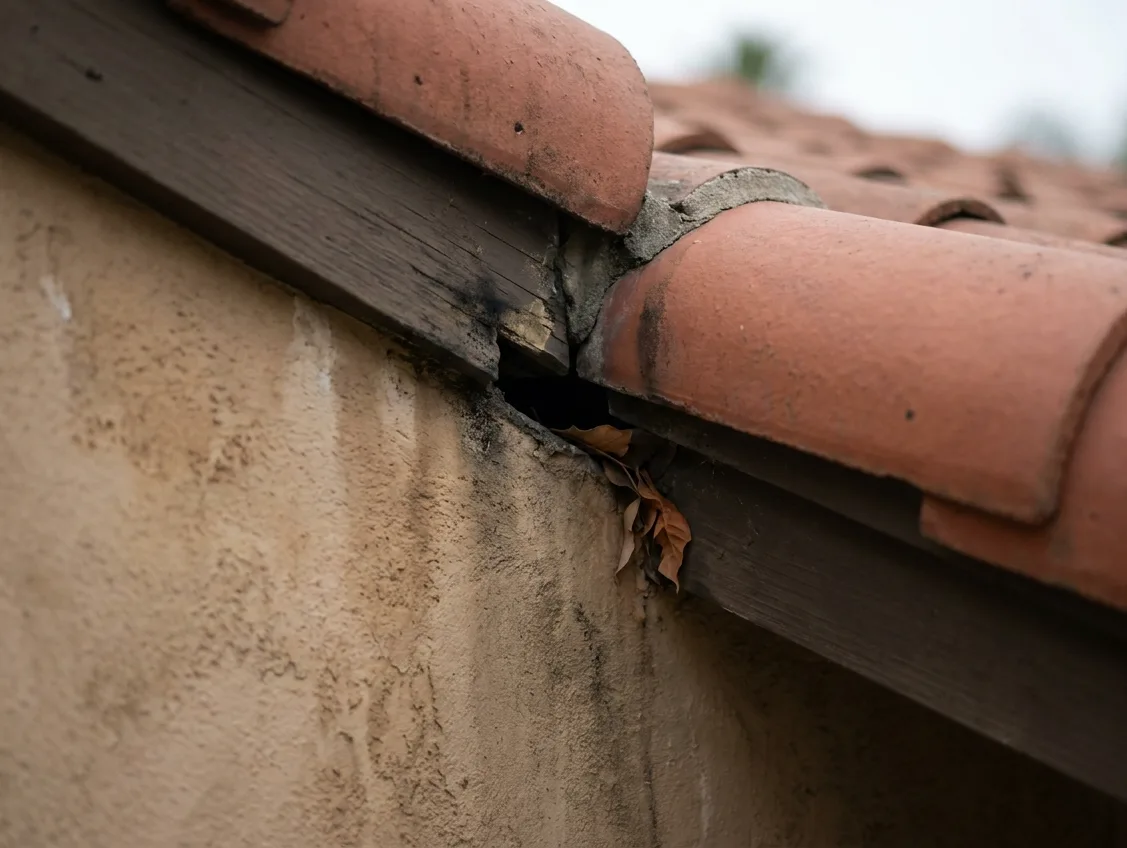 Roofline gap with rub-marks on an Eastlake Vistas hillside home Roofline gap with rub-marks on an Eastlake Vistas hillside home