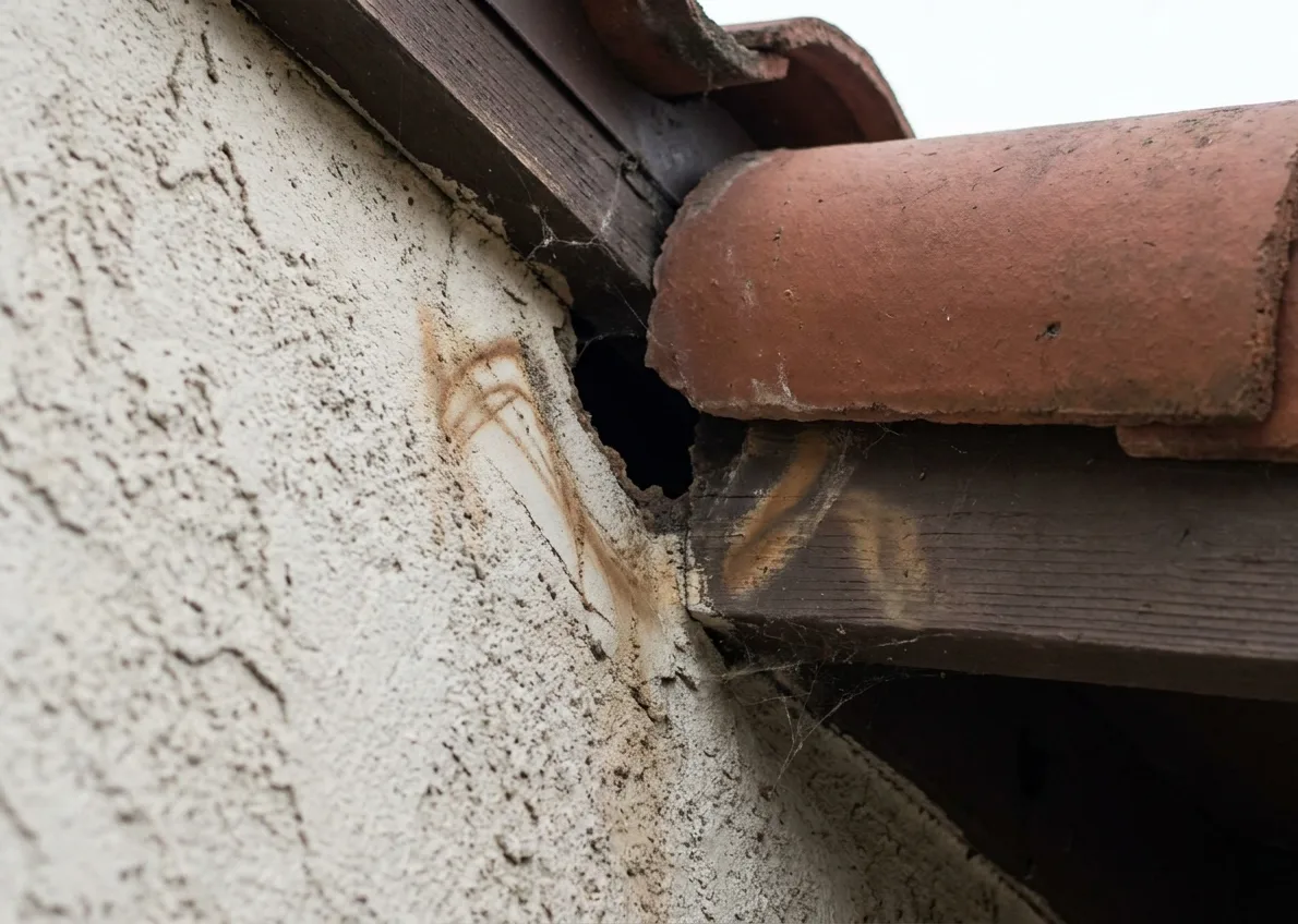 Dark opening beneath a roof tile on a McMillin two-storey home