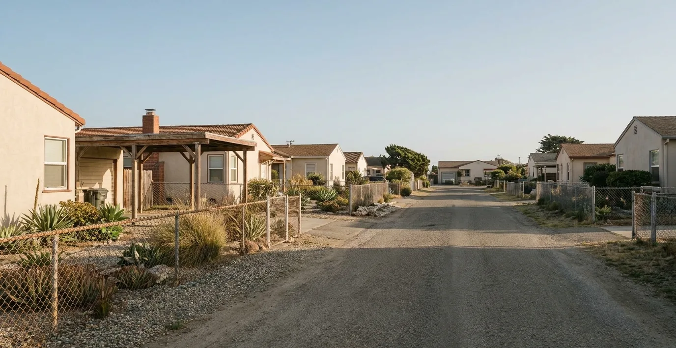 Working residential street of older homes with carports in Montgomery, Chula Vista