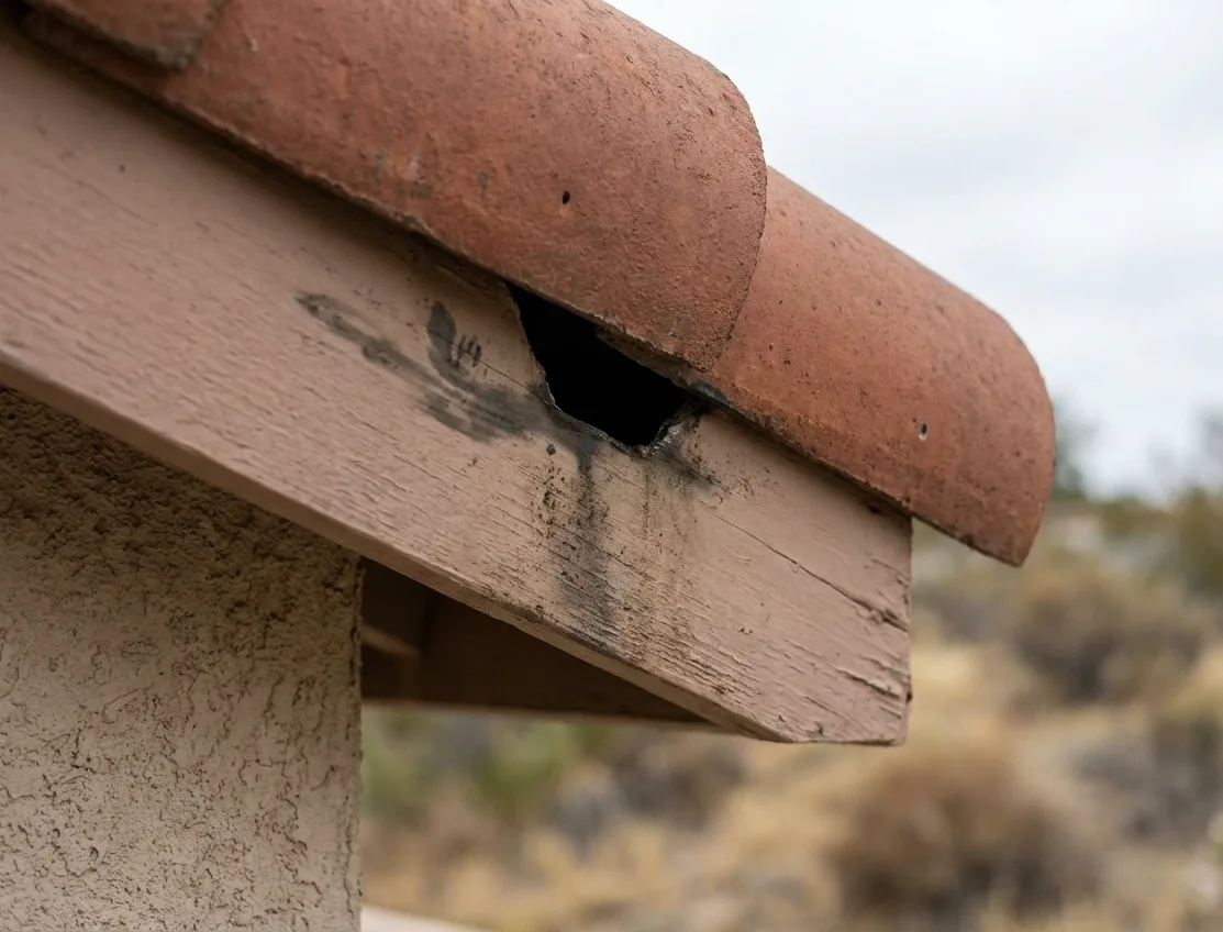 Entry gap at the fascia of a Rolling Hills Ranch home Entry gap at the fascia of a Rolling Hills Ranch home