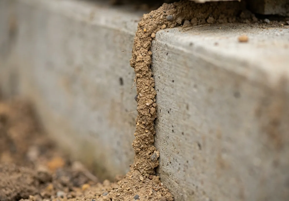 Earthen termite mud tube running up a concrete stem wall Earthen termite mud tube running up a concrete stem wall