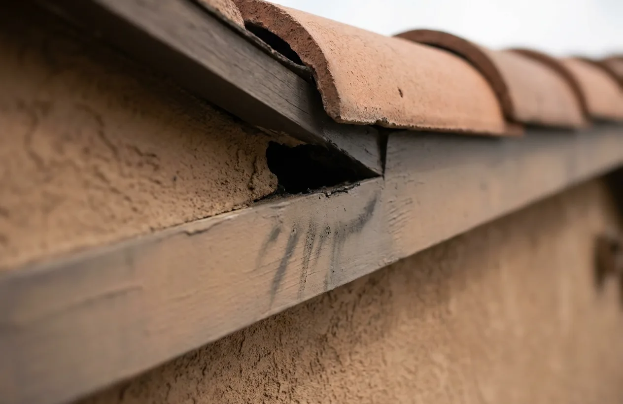 Dark opening at the tile-to-fascia line on a Terra Nova home Dark opening at the tile-to-fascia line on a Terra Nova home