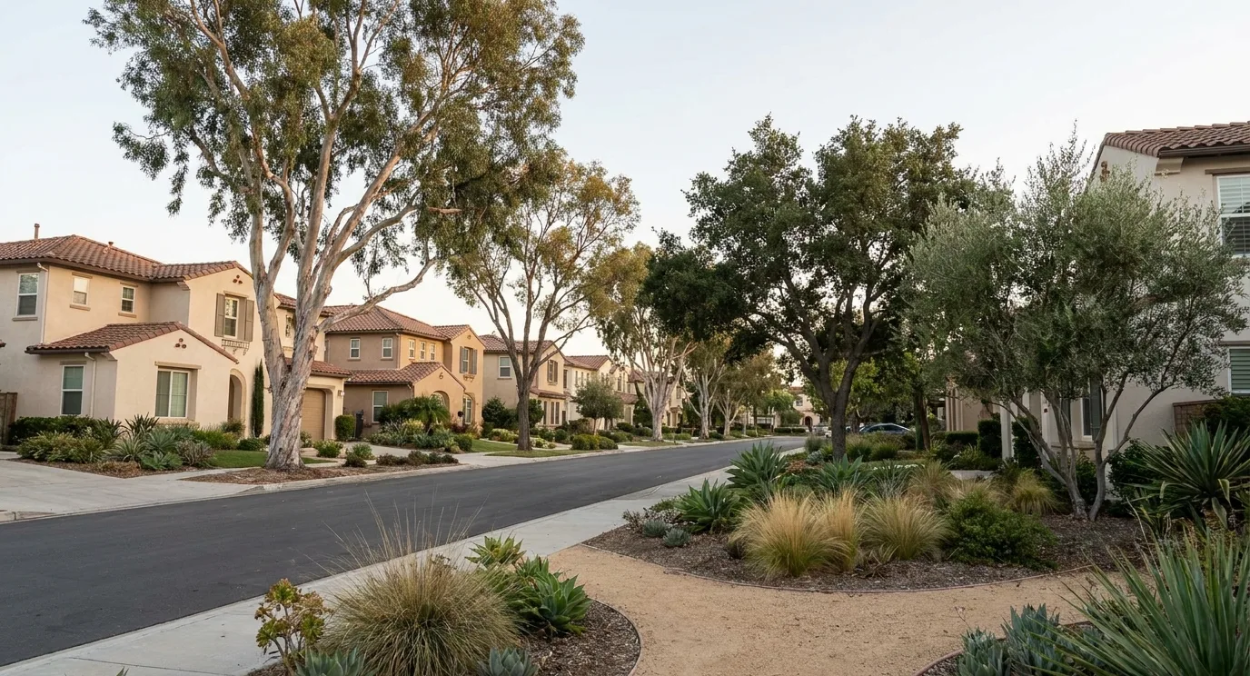 Established family neighbourhood of two-storey homes with mature trees in Terra Nova, Chula Vista